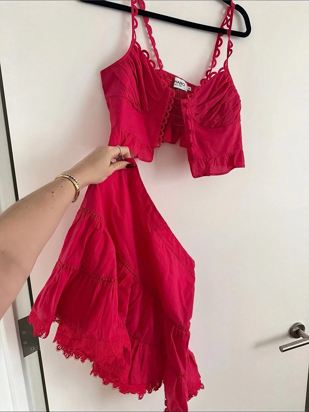 CHARO Ibiza 1989 Pink Crop Top & Mini Skirt Set Size Small